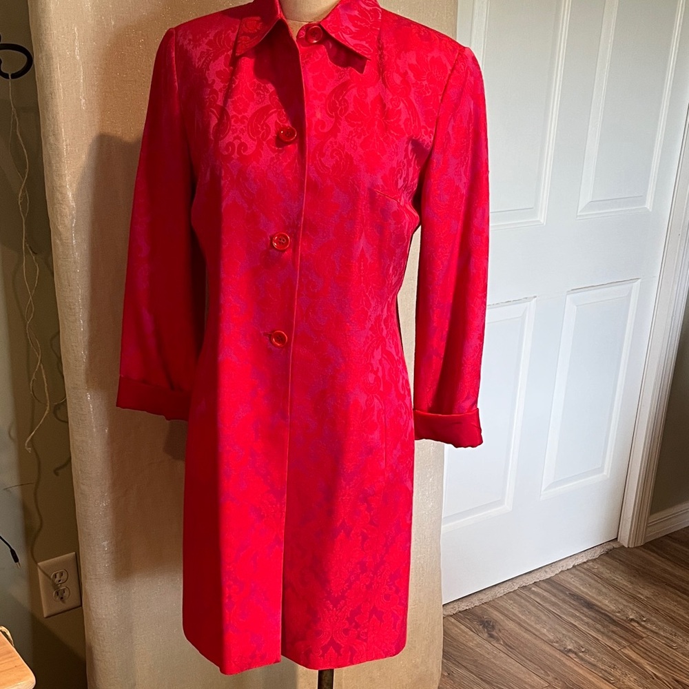 Red-Pink Brocade Long Coat
